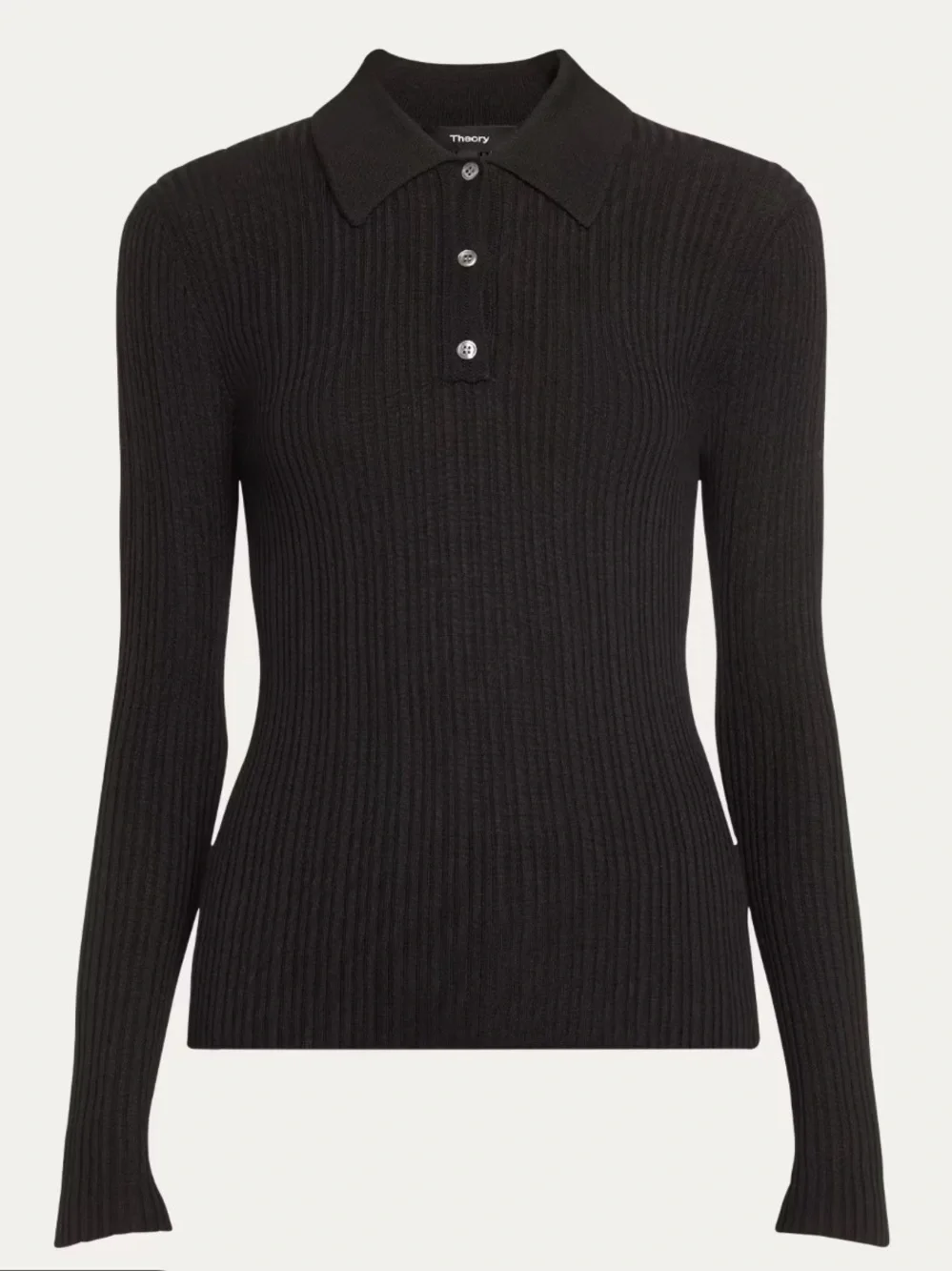 THEORY Bering Wool Blend Slim Ribbed Polo in Black Size Small NWOT